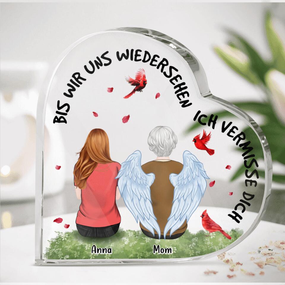 Personalized Memorial Family Crystal Heart - Memorial Gift Idea For Family Member With Up to 4 People - Bis Wir Uns Wiedersehen Ich Vermisse Dich