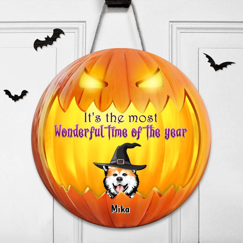 Personalized Halloween Dog Wooden Sign - Up to 6 Dogs - Halloween Decoration For Dog Lovers - It's The Most Wonderful Time Of The Year