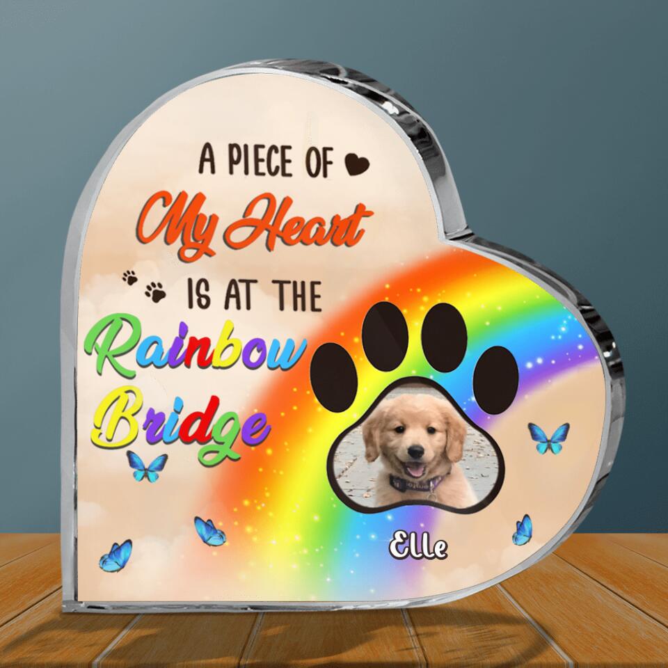 Personalized Memorial Photo Acrylic Plaque- Up to 3 Photos - Memorial Gift Idea For Christmas/Loss Of Dogs - A Piece Of My Heart Is At The Rainbow Bridge