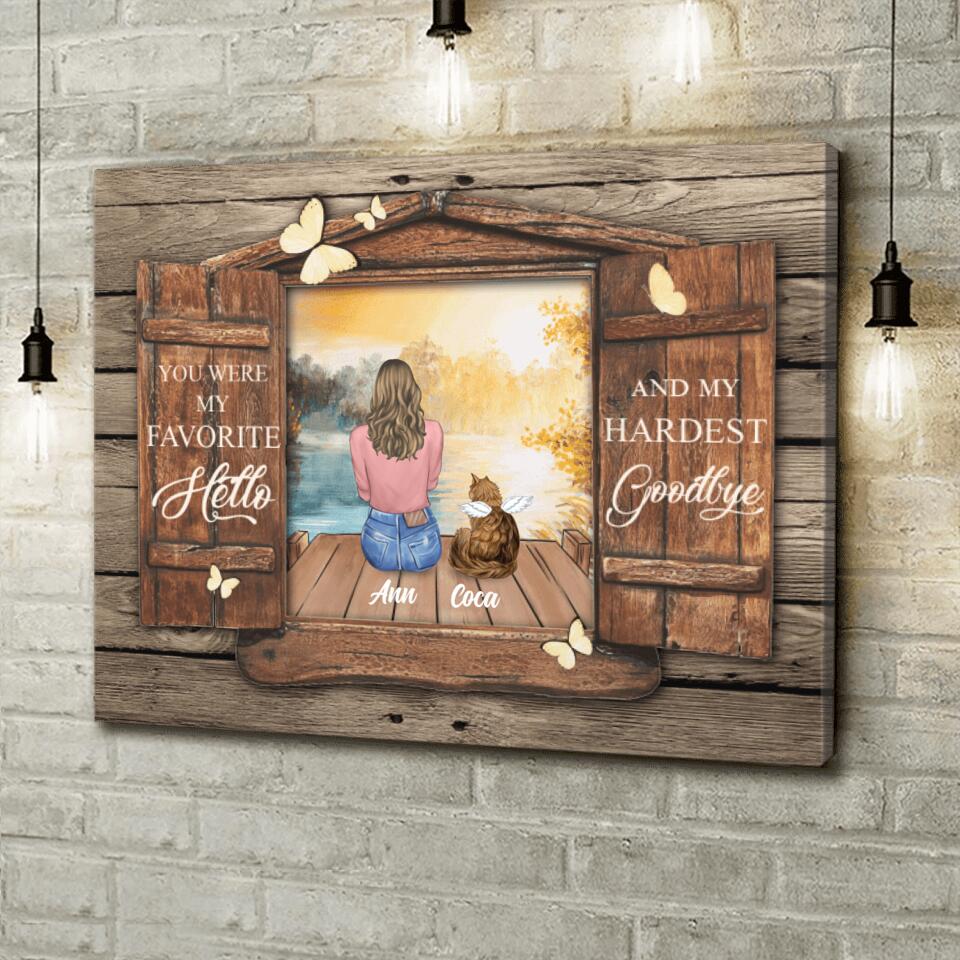 Personalized Memorial Pet Canvas - Memorial Gift For Dog/Cat Lover - Man/Woman/Couple With Up to 4 Pets - You Were My Favorite Hello And My Hardest Goodbye