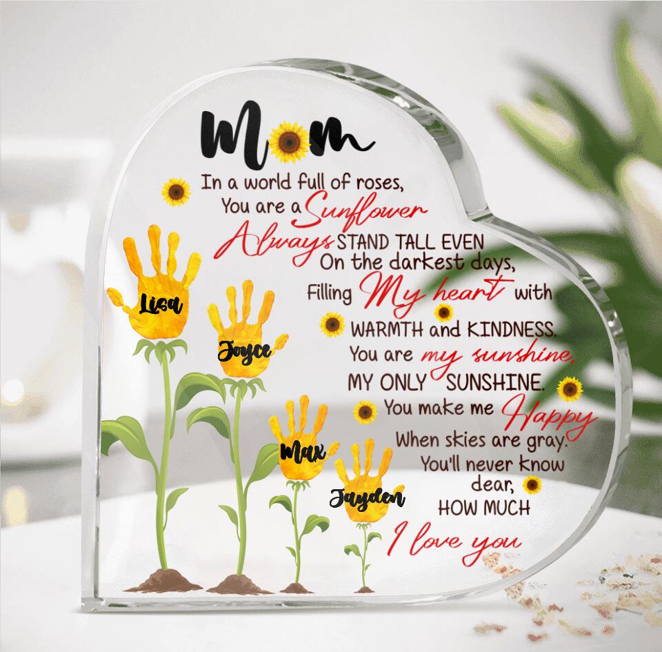 Personalized Mom Crystal Heart - Up to 4 Kids - Gift Idea For Mother's Day - You Are A Sunflower