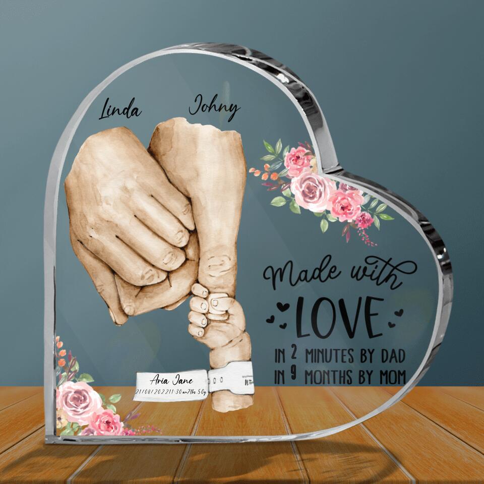 Personalized Newborn Gift Acrylic Plaque - Best Gift Idea For Family - Made With Love In 2 Minutes By Dad, In 9 Months By Mom