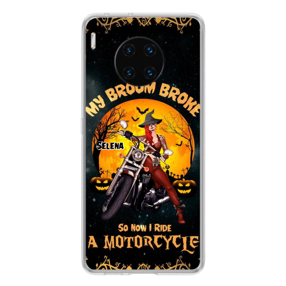 Personalized Witch Phone Case - Up to 4 Dogs - Halloween Gifts For Friends/Dog Lovers - My Broom Broke So Now I Ride A Motorcycle - Case For Xiaomi/Oppo/Huawei