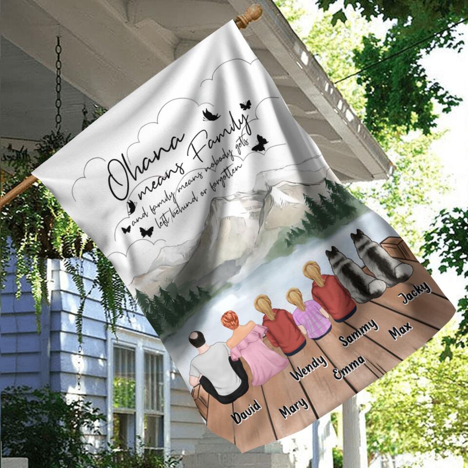 Personalized Family Flag Sign - Up to 4 Pets -Gift Idea for Father's Day/Mother's Day/Family - Ohana Means Family And Family Means Nobody Gets Left Behind Or Forgotten