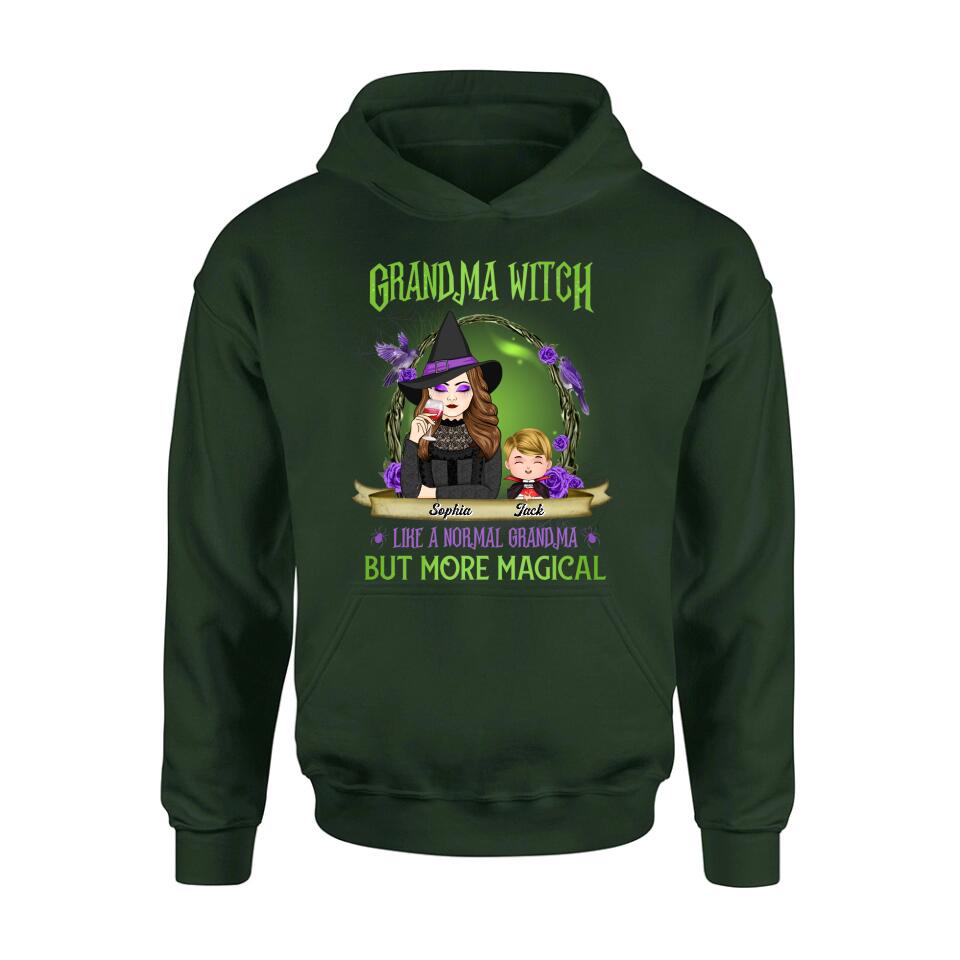 Personalized Grandma Witch Shirt/Hoodie - Grandma With Up to 4 Kids - Halloween Gift Idea For Grandma - Grandma Witch Like A Normal Grandma
But More Magical