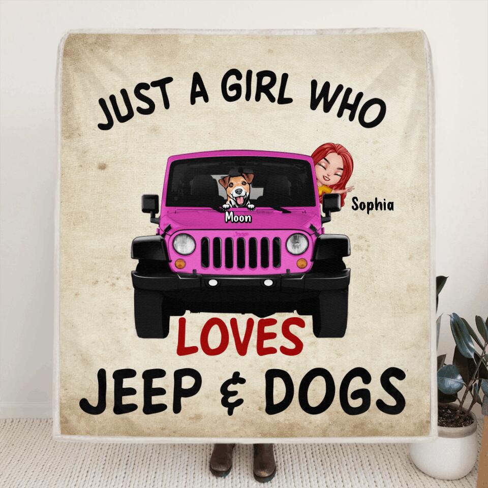 Personalized Dog Mom & Off-road Quilt/Fleece Blanket - Up to 5 Dogs - Best Gift For Dog Lovers/Mother's Day - Just A Girl
