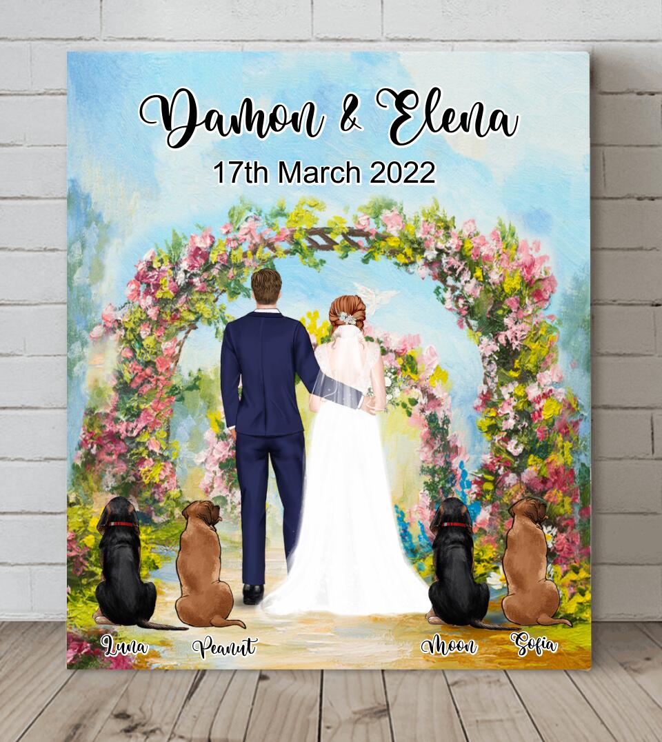 Custom Personalized Wedding Canvas - Wedding Gift For Couple - Up to 4 Dogs