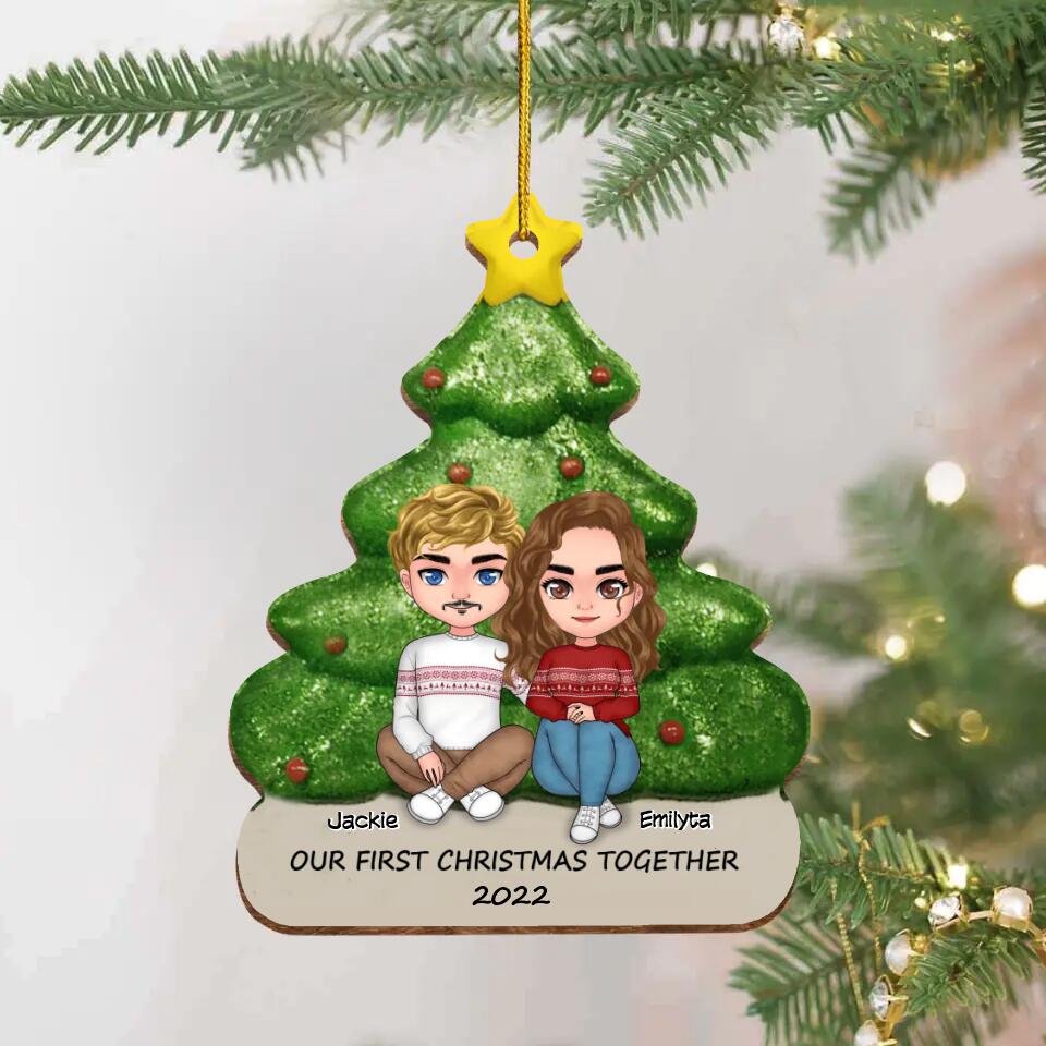 Personalized Christmas Couple With Pet Wooden Ornament - Up to 5 Pets - Christmas Gift Idea For Couple/Dog,Cat Lover - Our First Christmas Together 2022