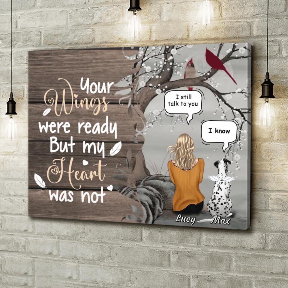 Personalized Memorial Pet Mom Horizontal Canvas - Gift Idea For Dog/Cat Lovers - Up to 4 Dogs/Cats - Your Wings Were Ready But My Heart Was Not