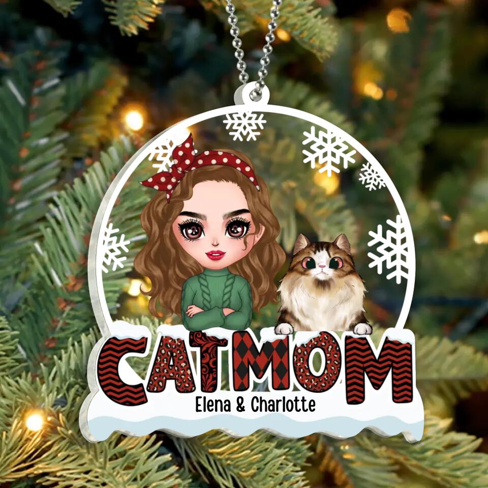 Personalized Cat Mom Winter Acrylic Ornament - Gift Idea For Cat Lover With Up to 4 Cats - Christmas/Winter Gift