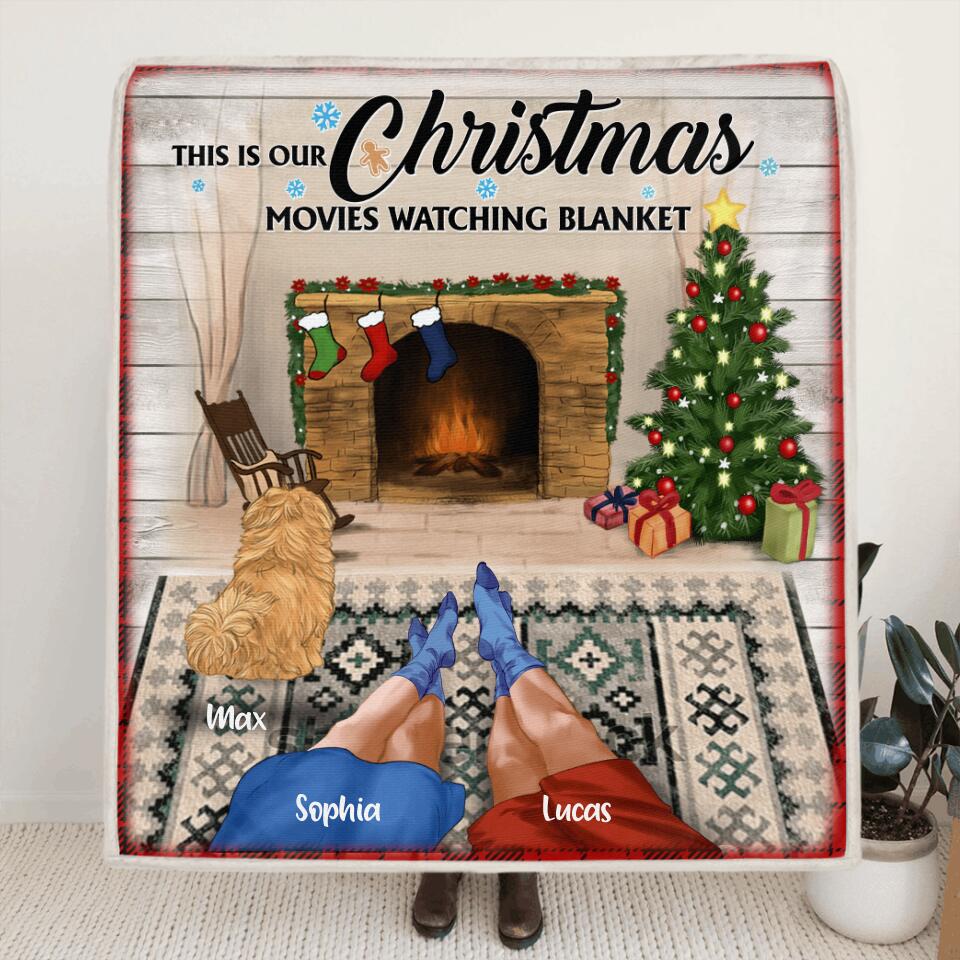 Personalized Couple Snuggle Pillow Cover/Quilt/Fleece Blanket - Couple With Up to 4 Dogs - Christmas Gift For Dog Lovers