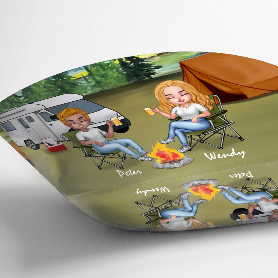 Personalized Camping Couple Valentine's Day Round Pillow - Couple With Up to 2 Dogs - Gift Idea For Camping Lover - Making Memories One Campsite At A Time