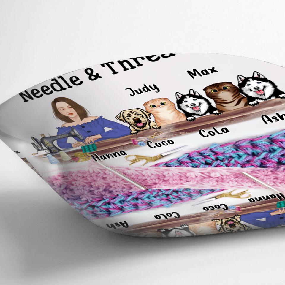Personalized Sewing Pillow Cover - Gift For Sewing Lovers with up to 5 Pets - My Soul Is Fed With Needle & Thread
