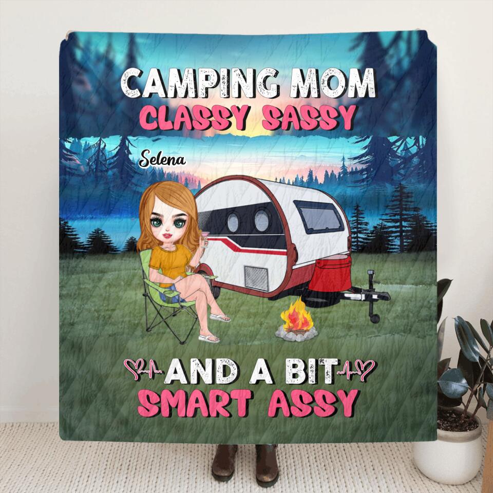 Personalized Camping Mom Pillow Cover/Fleece Throw Blanket/Quilt - Up to 3 Dogs - Gift Idea For Camping Lovers - Camping Mom Classy Sassy And A Bit Smart Assy