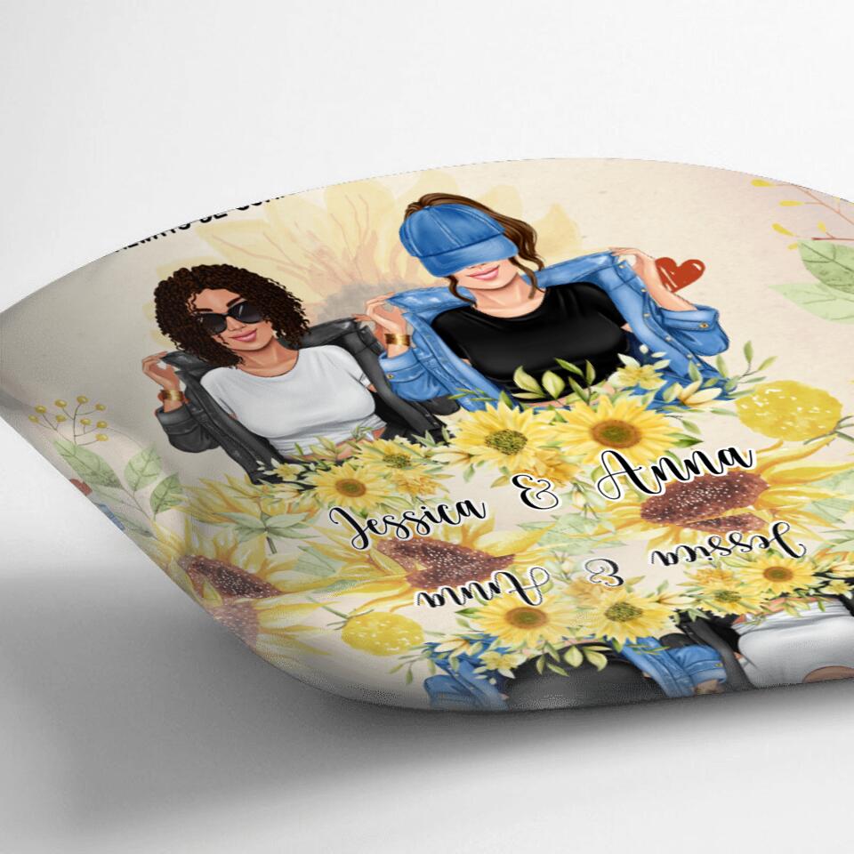 Personalized Friends Pillow Cover - Up to 4 Girls - Gift Idea For Best Friends - Side By Side Or Miles Apart Friends Will Always Be Connected By Heart