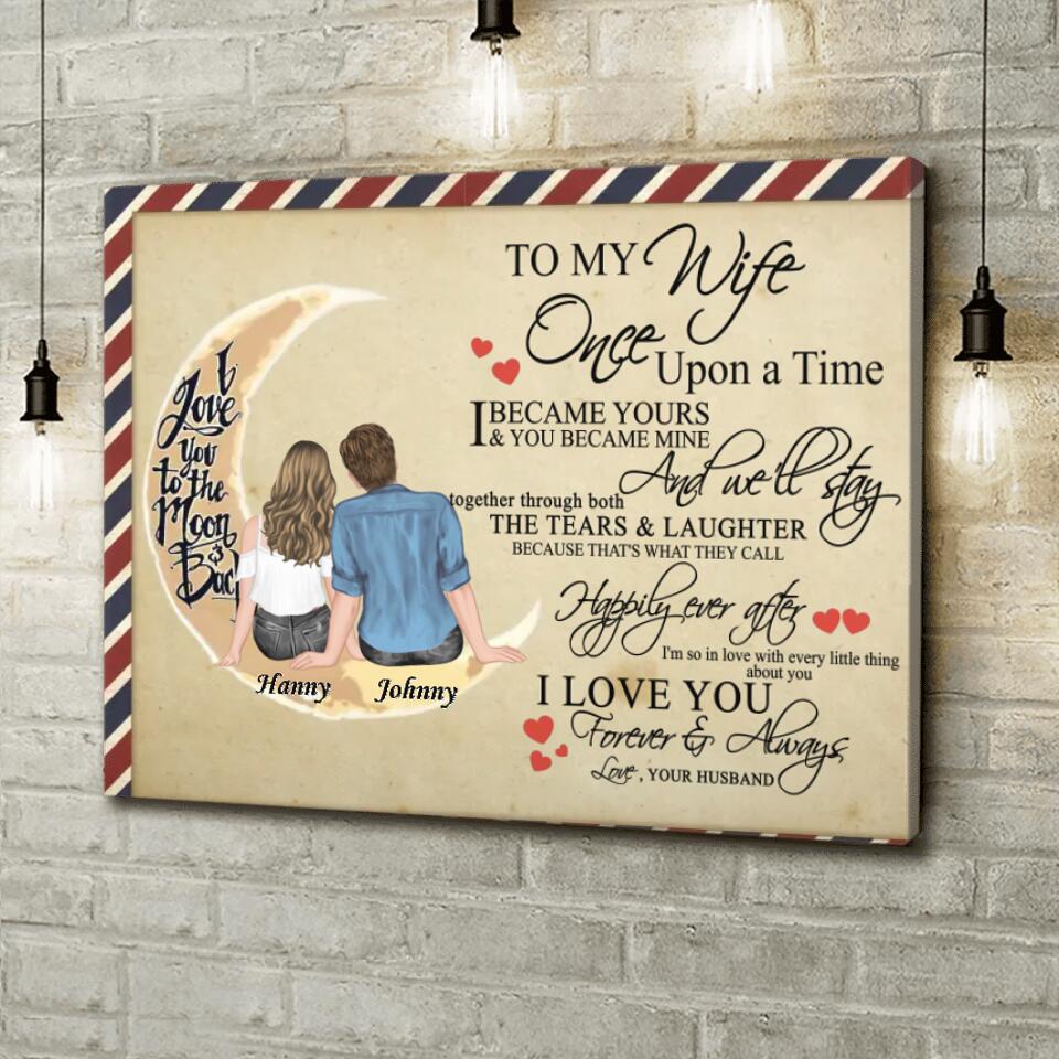 Personalized Couple Canvas - Best Gift Idea For Wife From Husband/Couple - To My Wife, I Love You To The Moon And Back