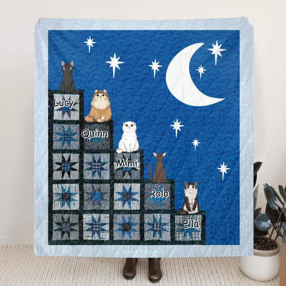 Personalized Cat Stairway To Heaven Quilt/Fleece Blanket - Up to 5 Cats - Gift Idea for Cat Lovers