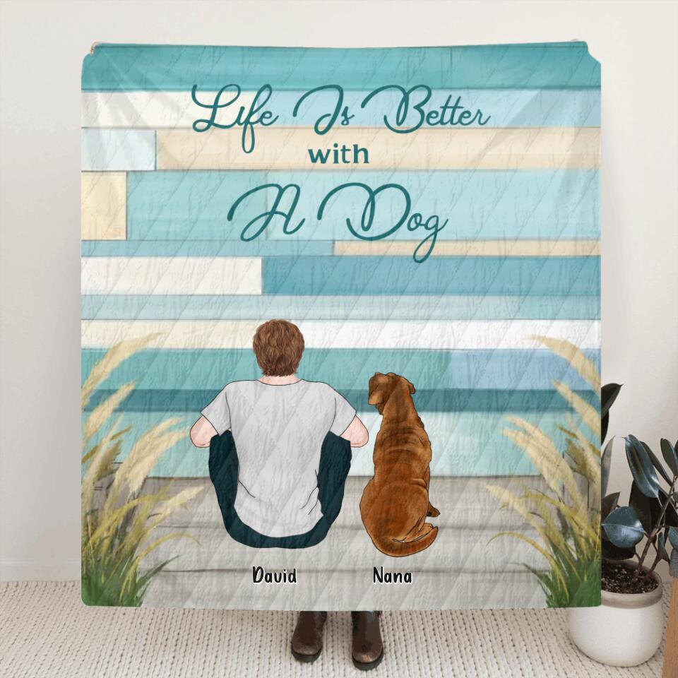 Personalized Pet Dad/Mom Fleece Throw Blanket/Quilt - Gift Idea For Pet Owner with up to 6 Dogs/Cats - Life Is Better With A Dog