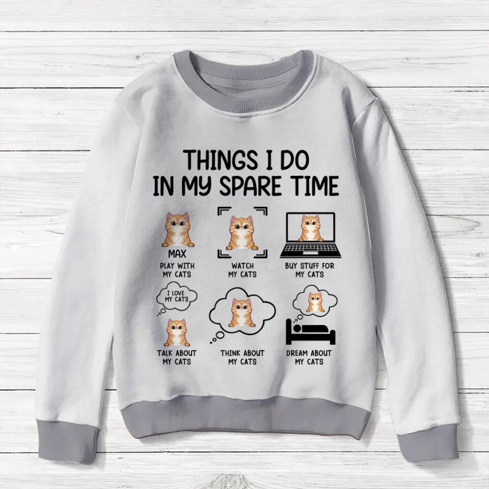 Personalized Cat All-Over Print Sweater - Up To 3 Cats - Gift Idea For Cat Lovers - Things I Do In My Spare Time