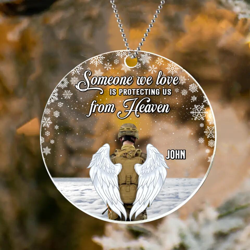Custom Personalized Memorial Veteran Acrylic Ornament - Gift Idea For Veteran - Some We Love Is Protecting US From Heaven