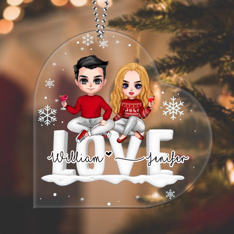Personalized Couple Sitting On Word Love Acrylic Ornament - Christmas Gift For Couple/Anniversary Gift