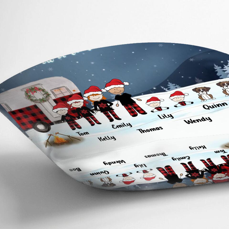 Personalized Christmas Camping Family Pillow Cover - Couple/Parents with up to 4 Children and 2 Pets - Christmas Gift For Couple/Family - Making Memories One Campsite At A Time