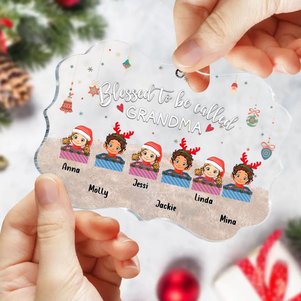 Personalized Grandma & Grandkids Circle/Rectangle Acrylic Ornament - Gift Idea For Grandma - Up to 6 Kids - Blessed To Be Called Grandma