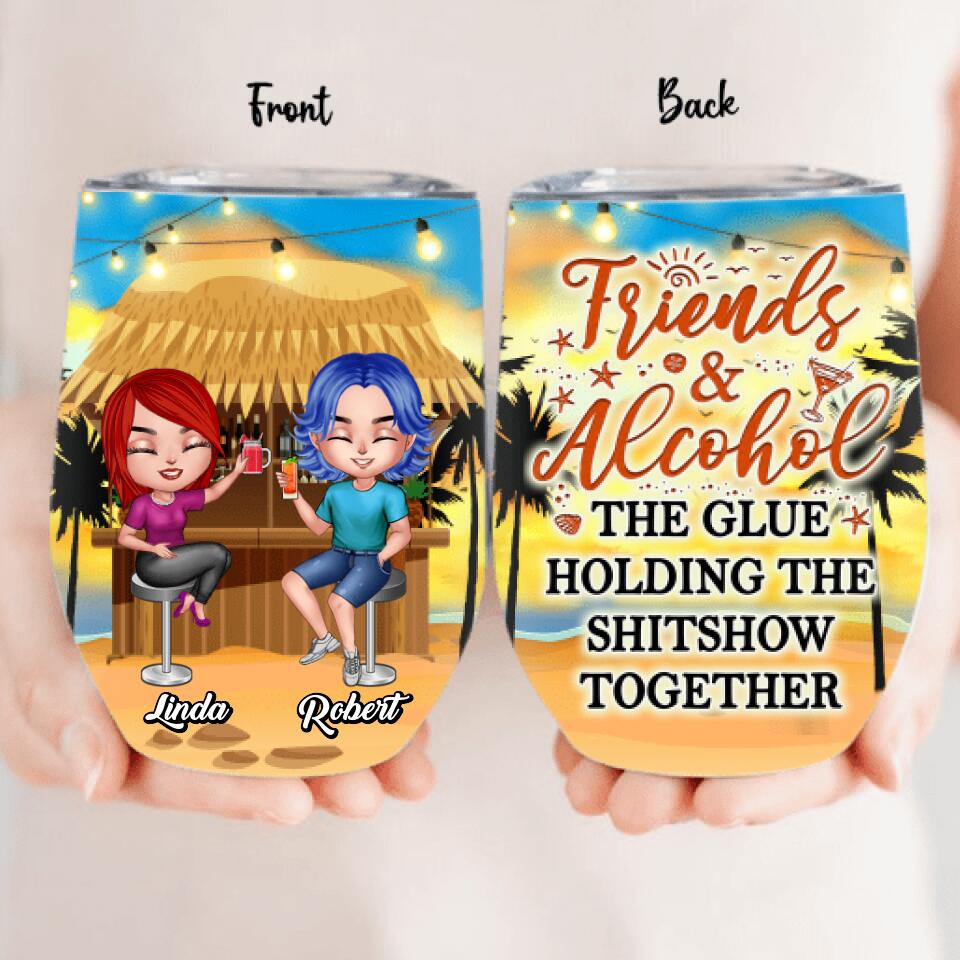Personalized Friends Wine Tumbler - Up to 4 People - Gift Idea For Friends - Friends And Alcohol