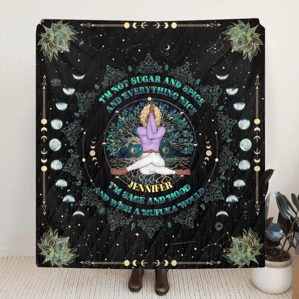 Personalized Yoga Fleece Throw Blanket/Quilt - I'm Sage and Hood and Wish A Mufuka Would - Gift Idea For Yoga Lover