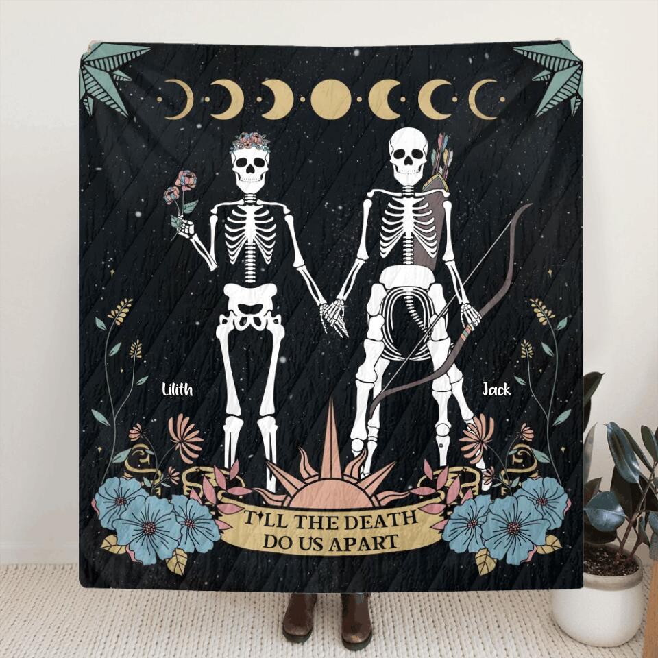 Personalized Skeleton Couple Fleece Throw Blanket/Quilt - Till The Death Do Us Part - Horoscope Gift Idea For Couple