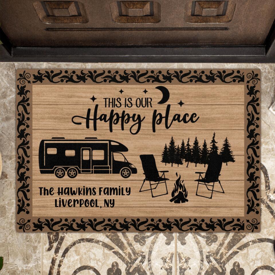 Custom Personalized Camping Doormat - Best Gift for Camping Lovers - This Is Our Happy Place