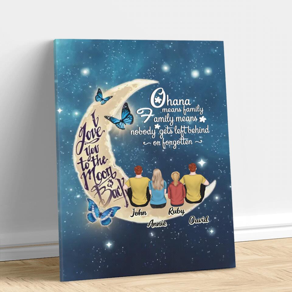 Personalized Family Canvas - Gift Idea For Family - Up to 4 People - Ohana Means Family