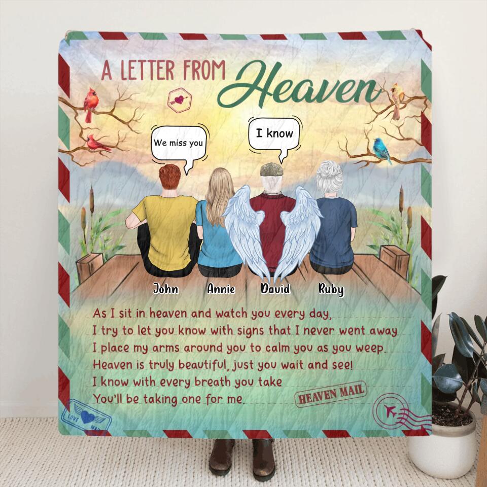 Personalized Memorial Family Fleece/Quilt Blanket - Memorial Gift Idea For Family Members - Up to 4 People - A Letter From Heaven
