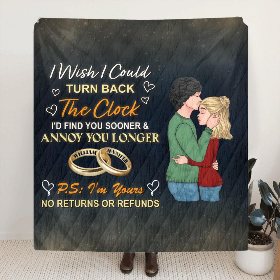 Personalized Couple Quilt/Fleece Throw Blanket - Gift Idea For Couple - Mother's Day Gift For Wife From Husband - I Wish I Could Turn Back The Clock
