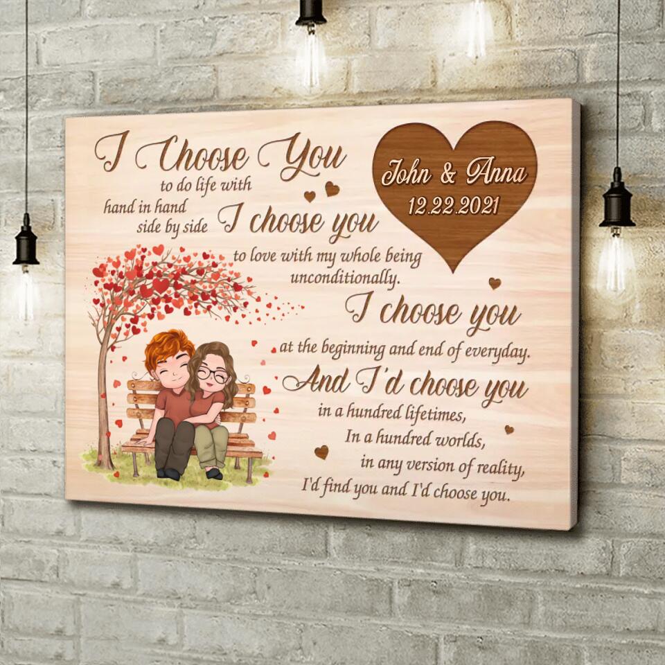 Personalized Couple Canvas - Gift Idea For Couple/Mother's Day Gift For Wife From Husband - I Choose You To Do Life With Hand In Hand Side By Side