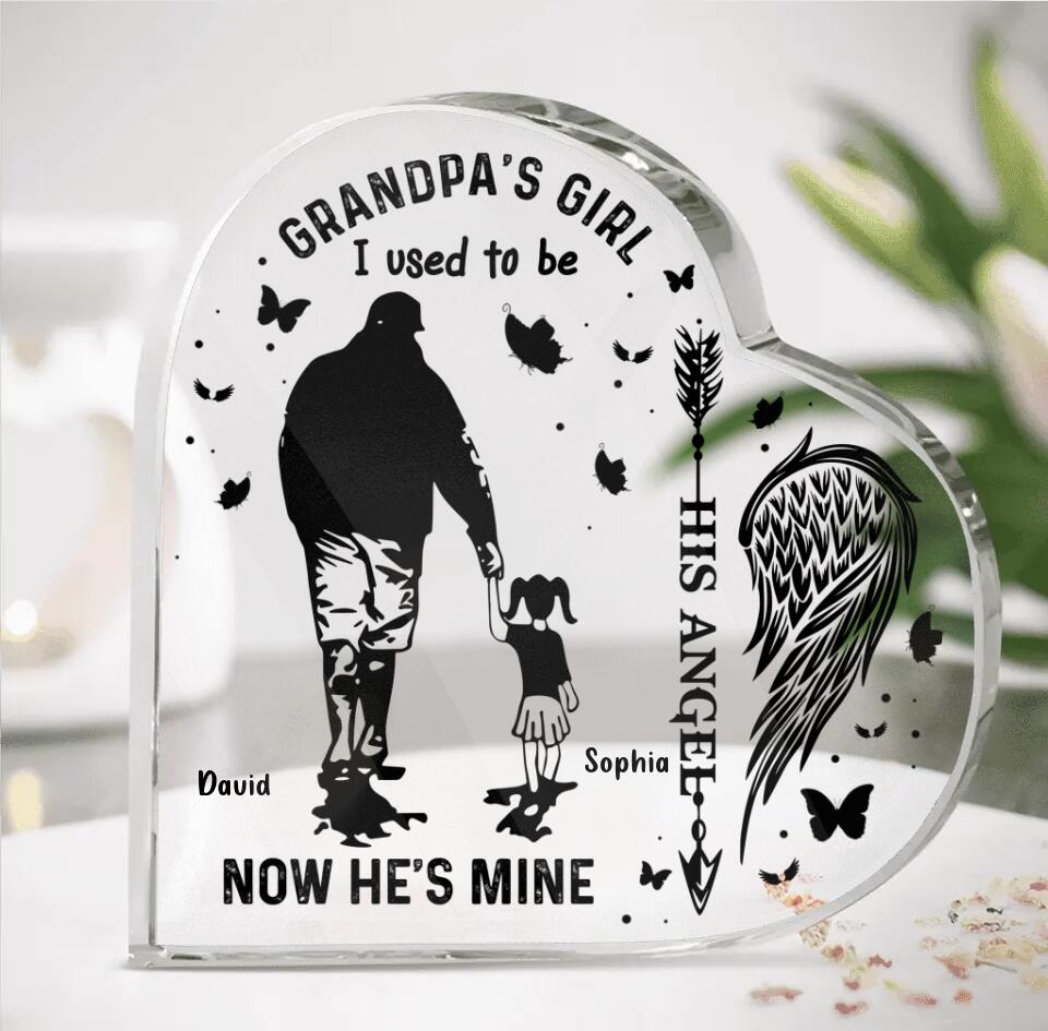 Personalized Memorial Acrylic Plaque - Memorial Gift Idea For Family Members - Grandpa's Girl I Used To Be His Angel Now He's Mine