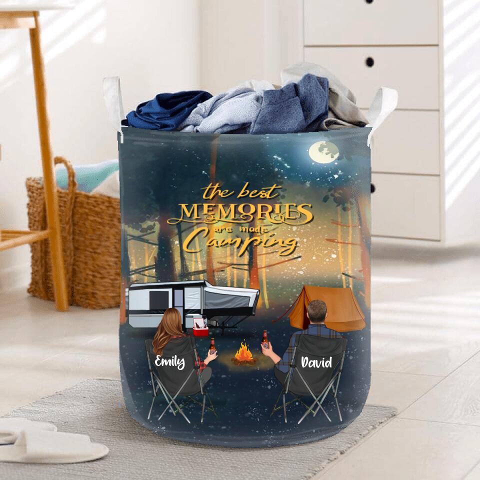 Personalized Night Camping Laundry Basket - Couple/Parents With Up to 3 Kids And 4 Pets - Best Gift For Camping Lover - The Best Memories Are Made Camping