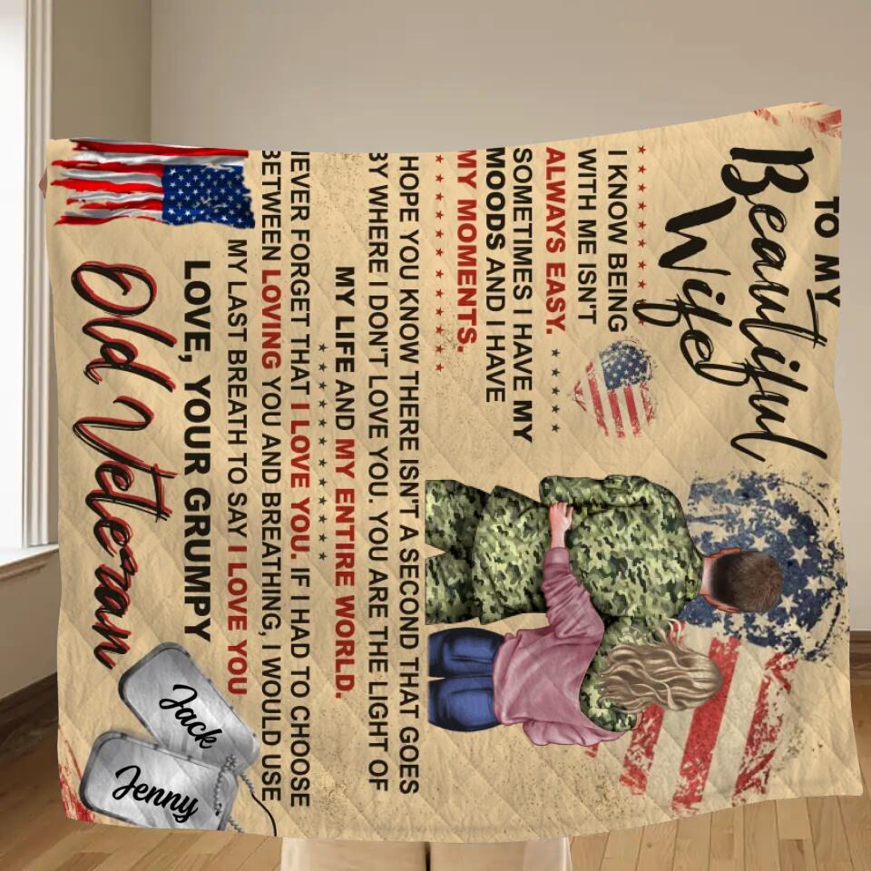 Personalized My Wife Fleece Throw Blanket/Quilt - Gift Idea For Veteran's Wife/Gift For Her/ Mother's Day Gift For Wife From Husband