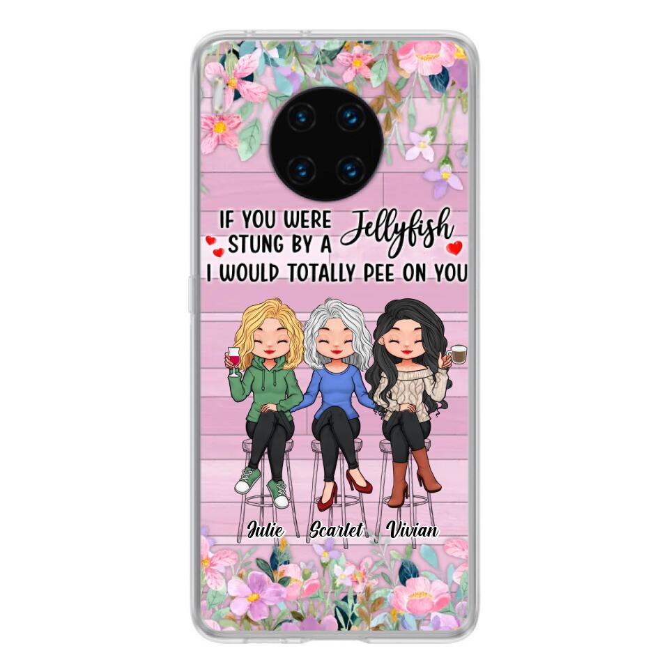 Personalized Besties Phone Case - Up to 3 Girls - Gift Idea For Friends/Besties/Sisters - If You Were Stung By A Jellyfish I Would Totally Pee On You - Case for Xiaomi/Oppo/Huawei