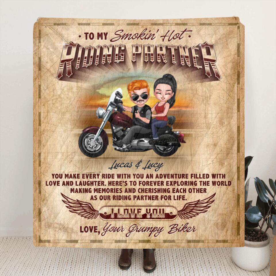 Personalized Riding Couple Fleece Throw Blanket/Quilt - Gift Idea For Couple/Biker - You Are My Smokin' Hot Riding Partner