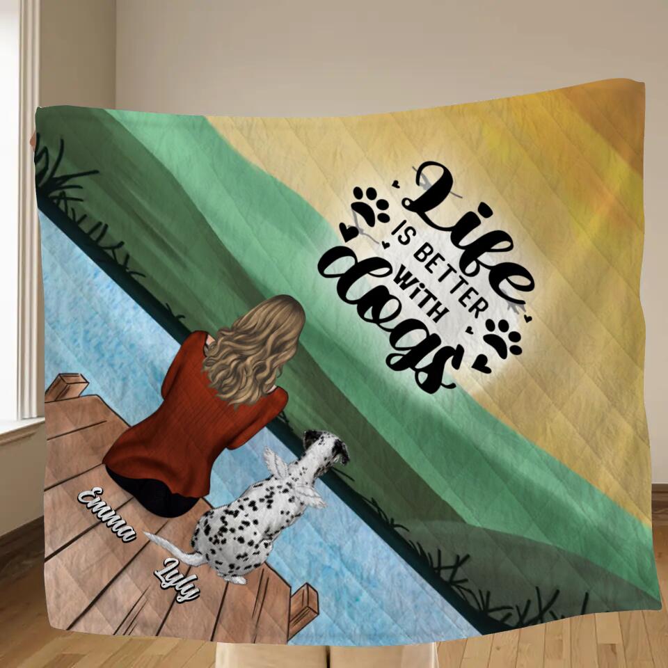 Personalized Dog Mom Fleece Throw Blanket/Quilt/Pillow Cover - Up to 5 Dogs - Mother's Day Gift Idea for Dog Lovers - You Had Me At Woof