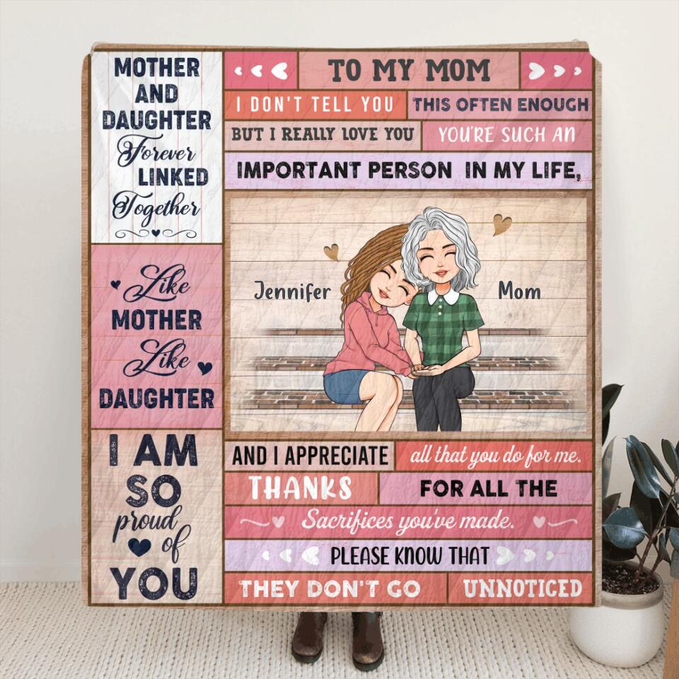 Personalized To My Mom Fleece Throw Blanket/Quilt - Mother's Day Gift Idea From Daughter - You're Such An Important Person In My Life