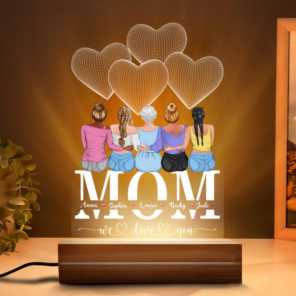 Personalized Mother Acrylic Night Light - Up to 4 Children - Gift Idea for Mother's Day - We Love You