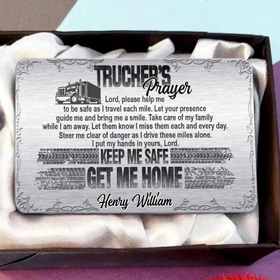 Personalized Trucker's Prayer Aluminum Wallet Card - Gift Idea For Father's Day/Truckers - Lord Please Help Me To Be Safe As I Travel Each Mile