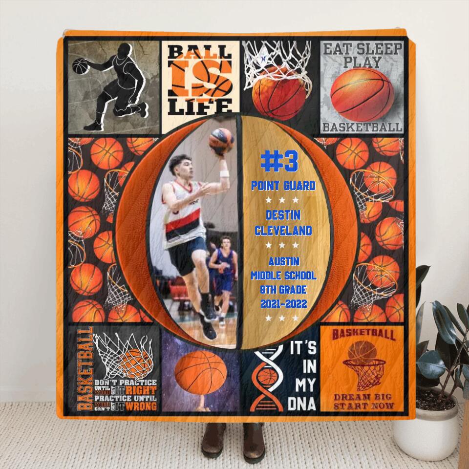 Personalized Basketball Quilt/Fleece Throw Blanket - Upload Photo - Gift Idea For Basketball Lovers/Son/Grandson - Ball Is Life