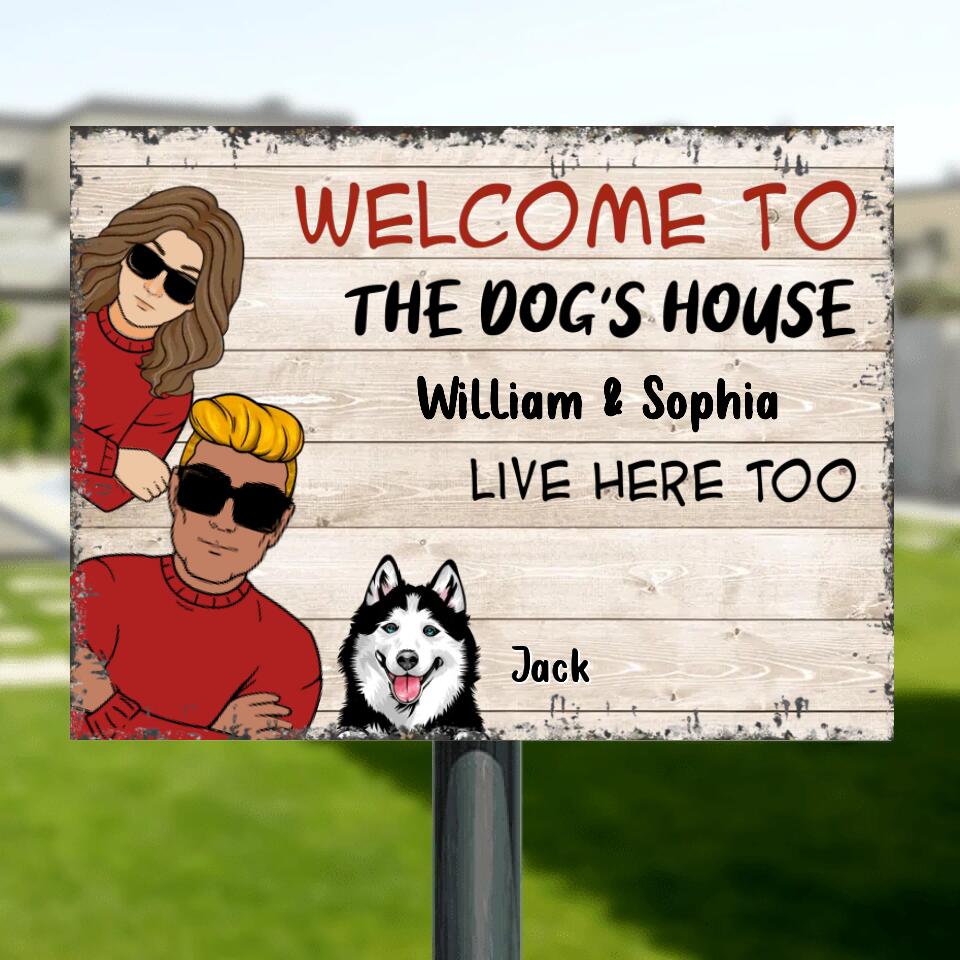 Personalized Couple With Dogs Metal Sign - Gift Idea For Couple/Dog Lover - Up to 4 Dogs - Welcome To The Dogs' House