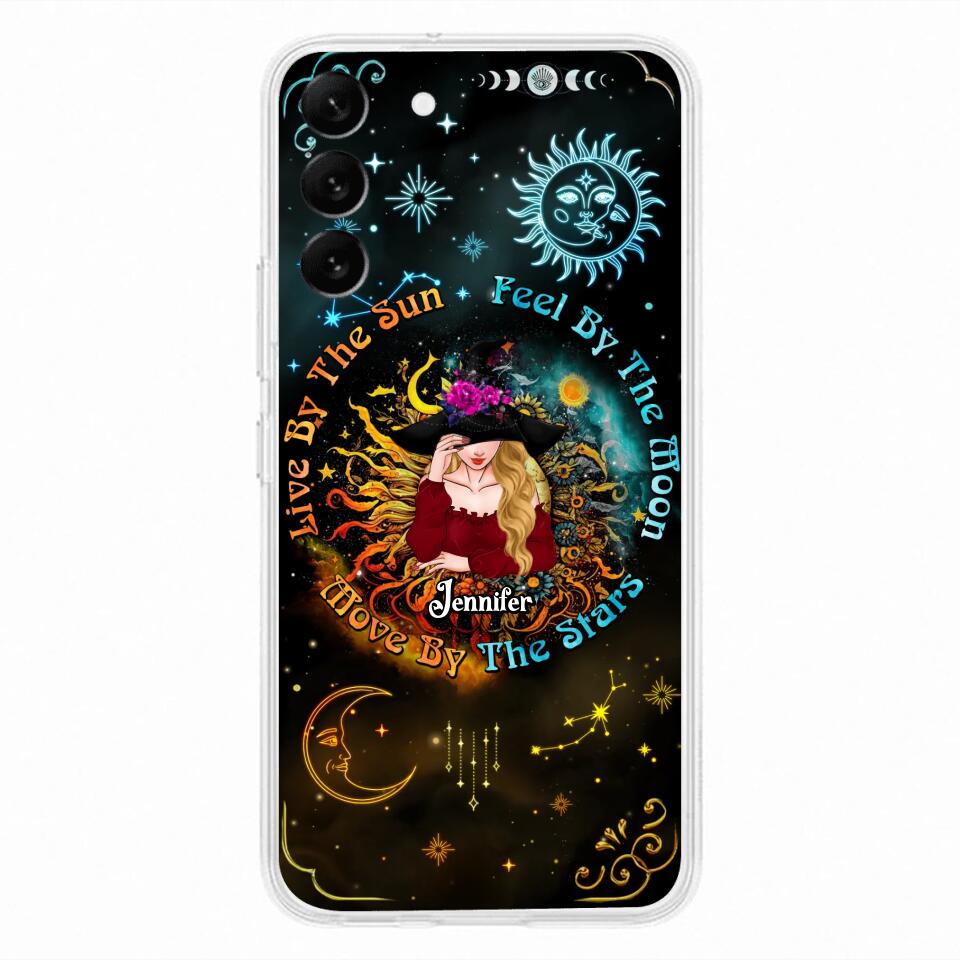 Custom Personalized Witch Phone Case - Gift Idea For Halloween/Witch Lovers - Live By The Sun Feel By The Moon Move By The Stars - Case For iPhone & Samsung