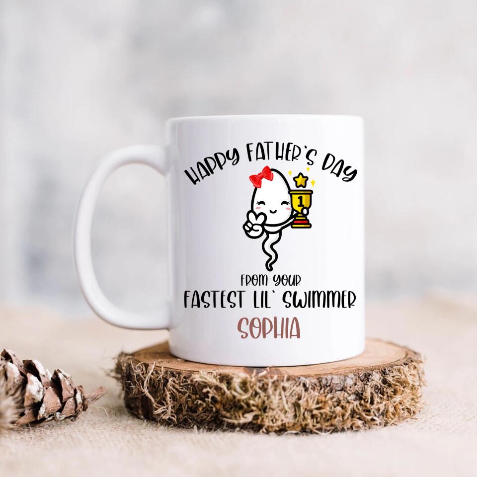 Personalized Father's Day Coffee Mug - Funny Gift Idea For Father's Day - Happy Father's Day From Your Fastest Lil' Swimmer