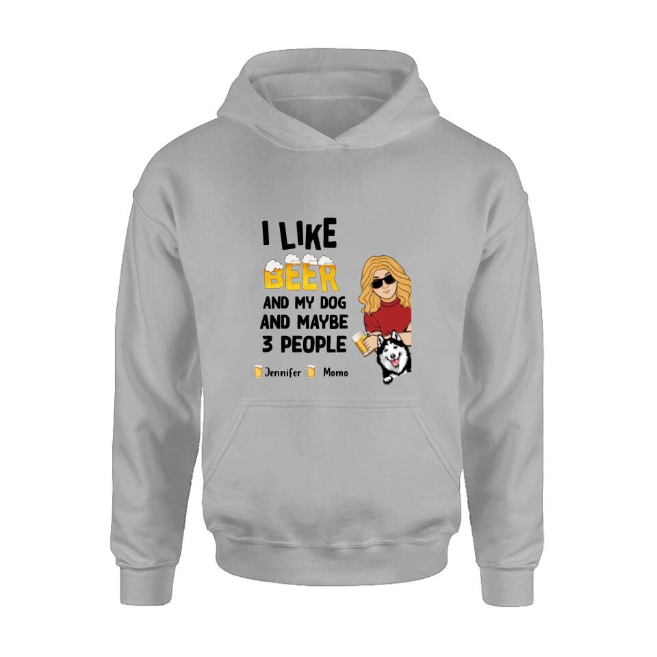 Personalized Dog T-shirt/Long Sleeve/Sweatshirt/Hoodie - Up to 4 Dogs - Mother's Day/Father's Day Gift Idea For Dog Lovers - I Like Beer And My Dog And Maybe 3 People