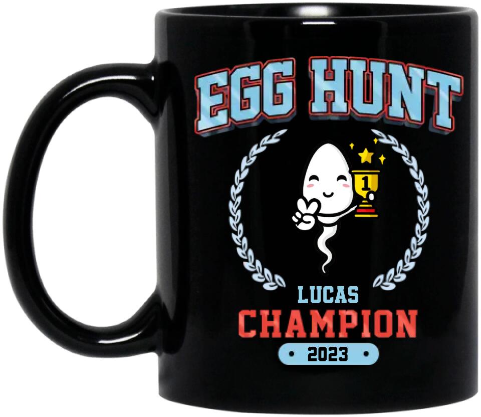 Personalized Black Coffee Mug - Egg Hunt Champion 2023 - Gift Idea From Mother/Father to Kid